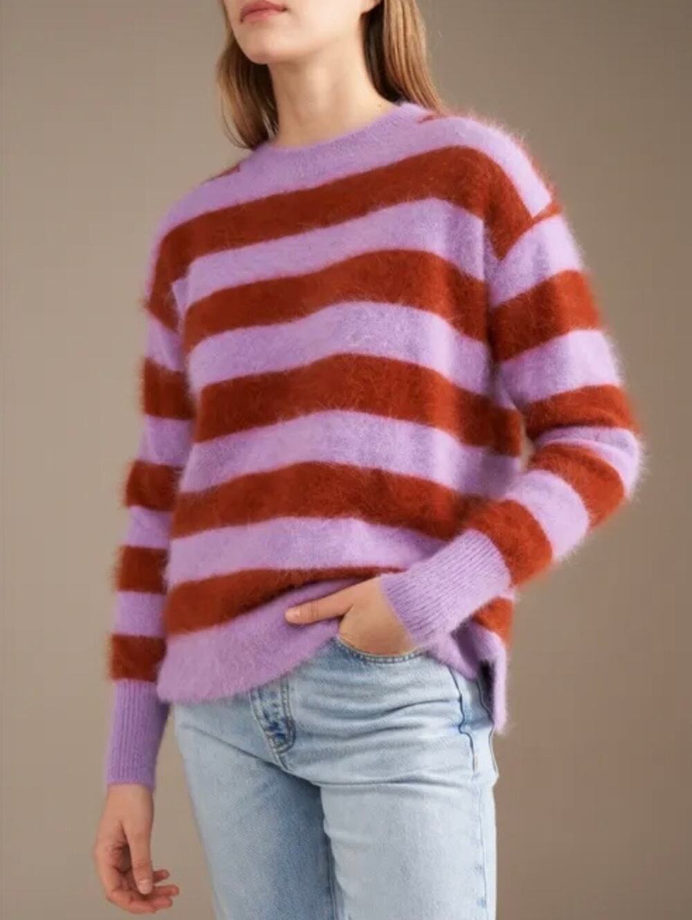 Bellerose Datipe Angora Rabbit Hair Colorful Stripe Crew Neck Sweater - Size 0